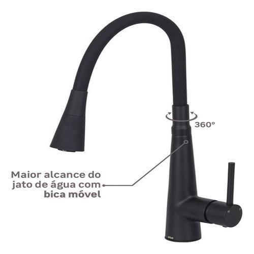 Imagem de Torneira Monocomando Gourmet Cozinha Flexível Black Fosca