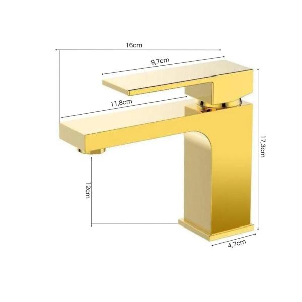 Imagem de Torneira Monocomando Quadrada Bica Baixa Dourada Gold Luxo Banheiro Lavabo Inovartte IN29