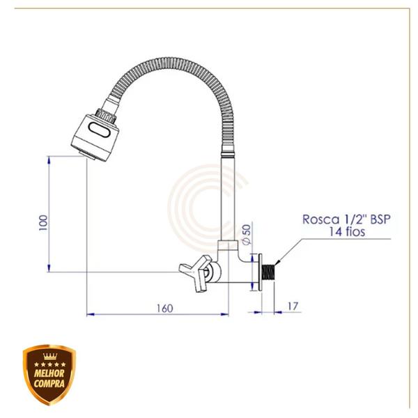 Torneira P/ Cozinha De Metal Bancada Color Luxo Topflex Gourmet C-70 Preto Cód. 5401 - Confiança Metais Imagem de Torneira P/ Cozinha De Metal Bancada Color Luxo Topflex Gourmet C-70 Preto Cód. 5401