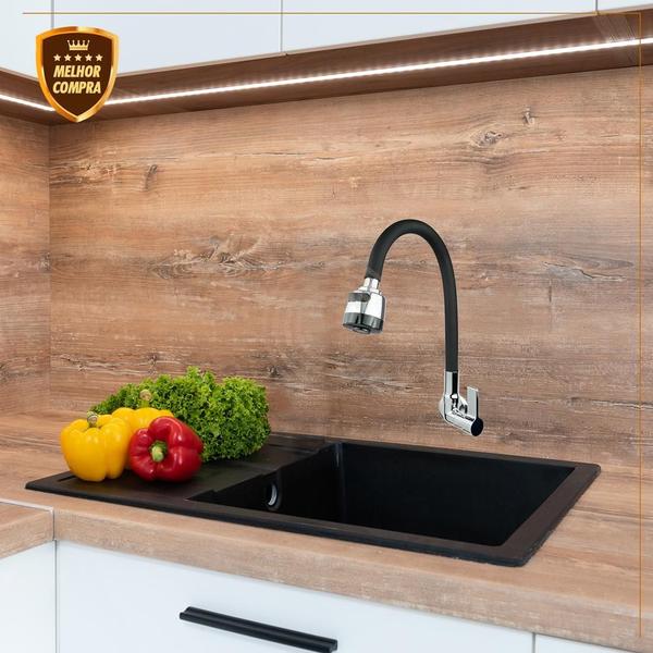 Torneira P/ Cozinha De Metal Bancada Color Luxo Topflex Gourmet C-70 Preto Cód. 5401 - Confiança Metais Imagem de Torneira P/ Cozinha De Metal Bancada Color Luxo Topflex Gourmet C-70 Preto Cód. 5401