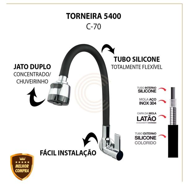 Torneira P/ Cozinha De Metal Bancada Color Luxo Topflex Gourmet C-70 Preto Cód. 5401 - Confiança Metais Imagem de Torneira P/ Cozinha De Metal Bancada Color Luxo Topflex Gourmet C-70 Preto Cód. 5401
