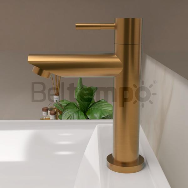 Imagem de Torneira Para Banheiro De Mesa Bica Baixa 1/4 De Volta Aço Inox Rose Gold Elegance Beltempo