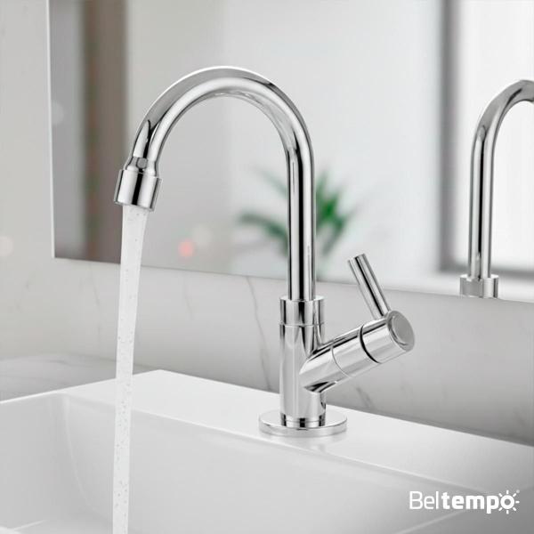 Torneira para Banheiro Lavabo Bica Baixa Bancada ABS Cromada Beltempo
