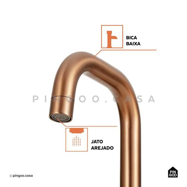 Imagem de Torneira Para Banheiro Misturador Duplo Comando Aço Inox 304 Tefé Pingoo.casa - Dourado Rose