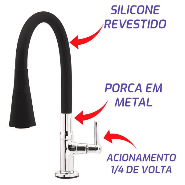 Imagem de Torneira Para Cozinha Bancada Flexível tubo Preto Conic 2 Jatos Del Metais