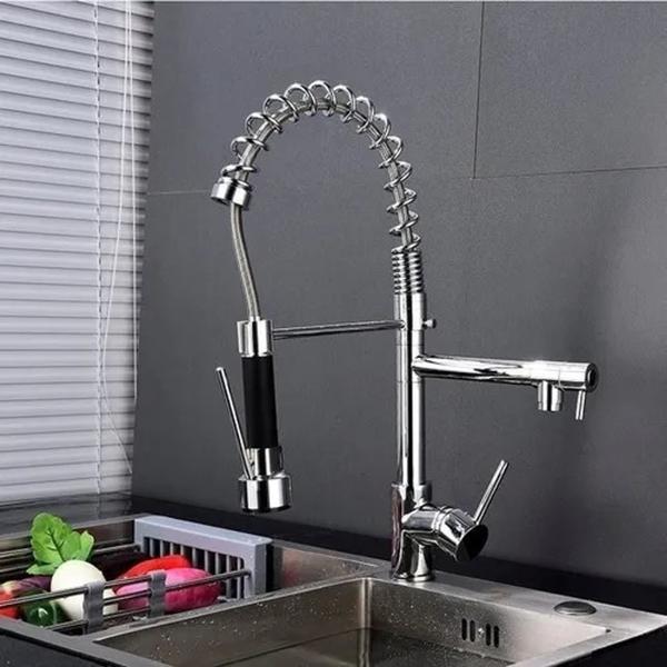 Imagem de Torneira Para Cozinha Bancada Gourmet Área de Churrasco Com Ducha Flexível Metal Cromado - FG3053