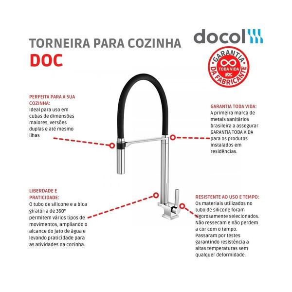 Imagem de Torneira Para Cozinha De Mesa Bica Alta Doc Chrome/Preto Docol