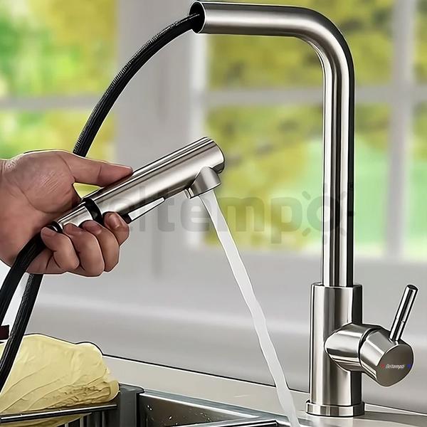 Imagem de Torneira Para Cozinha De Mesa Gourmet Monocomando Quente Frio Bica Móvel 1/4 De Volta Aço Inox Cromada Beltempo