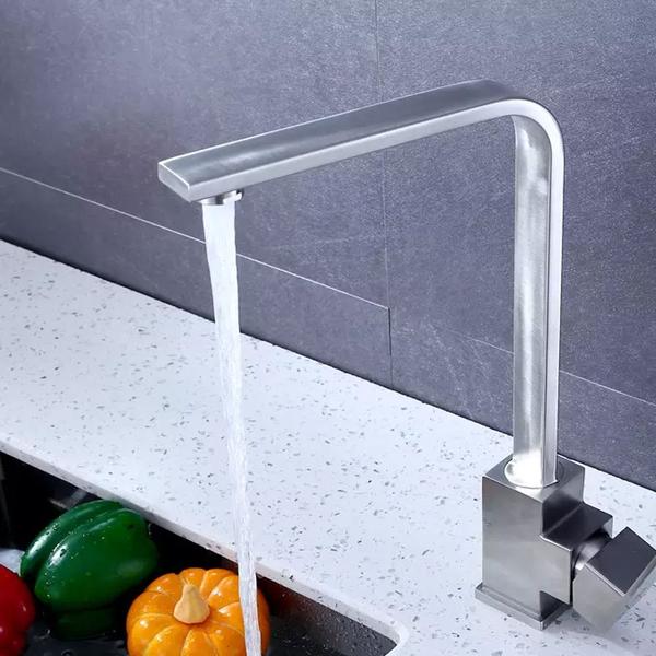 Imagem de Torneira Para Cozinha e Banheiro Luxo Slim Gourmet Modelo Quadrada Prata Monocomando Misturador de Temperaturas