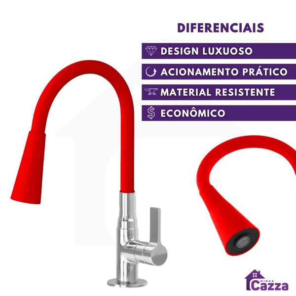 Imagem de Torneira Para Cozinha Flexivel Silicone Gourmet Vermelha Bancada cod 1125-8