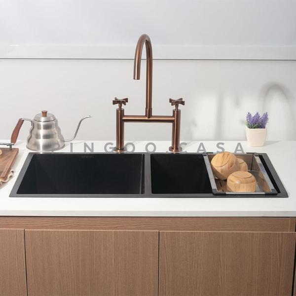 Torneira Para Cozinha Gourmet Misturador Duplo Comando Aço Inox 304 Içana Pingoo.casa - Dourado Rose Imagem de Torneira Para Cozinha Gourmet Misturador Duplo Comando Aço Inox 304 Içana Pingoo.casa - Dourado Rose