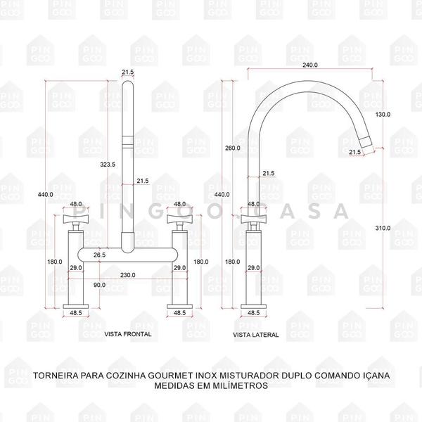 Torneira Para Cozinha Gourmet Misturador Duplo Comando Aço Inox 304 Içana Pingoo.casa - Dourado Rose Imagem de Torneira Para Cozinha Gourmet Misturador Duplo Comando Aço Inox 304 Içana Pingoo.casa - Dourado Rose