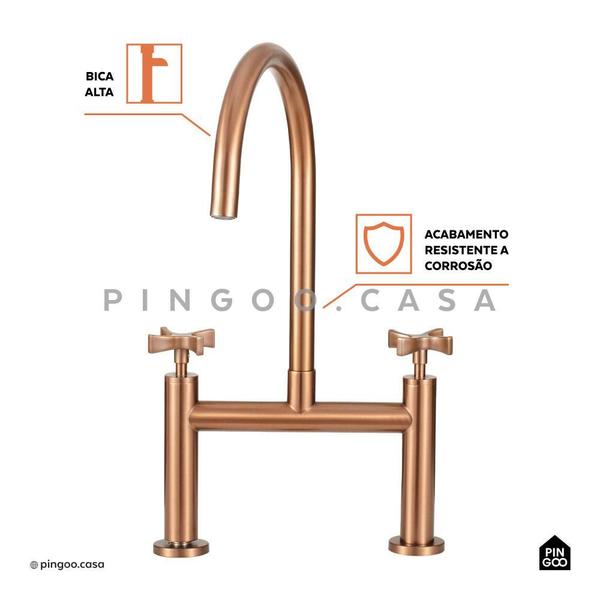 Torneira Para Cozinha Gourmet Misturador Duplo Comando Aço Inox 304 Içana Pingoo.casa - Dourado Rose Imagem de Torneira Para Cozinha Gourmet Misturador Duplo Comando Aço Inox 304 Içana Pingoo.casa - Dourado Rose