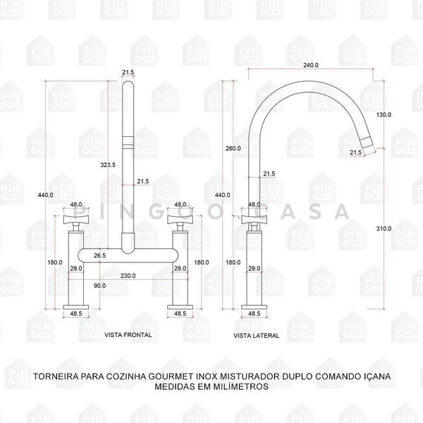 Imagem de Torneira Para Cozinha Gourmet Misturador Duplo Comando Aço Inox 304 Içana Pingoo.casa - Preto