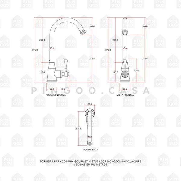 Imagem de Torneira Para Cozinha Gourmet Misturador Monocomando Aço Inox 304 Jacuípe Pingoo.casa - Dourado