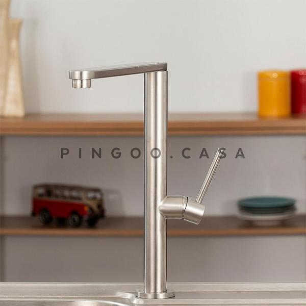 Imagem de Torneira Para Cozinha Gourmet Misturador Monocomando Aço Inox 304 Miranda Pingoo.casa - Prata Escovado