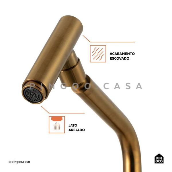 Imagem de Torneira Para Cozinha Gourmet Misturador Monocomando Aço Inox 304 Utinga Pingoo.casa - Dourado