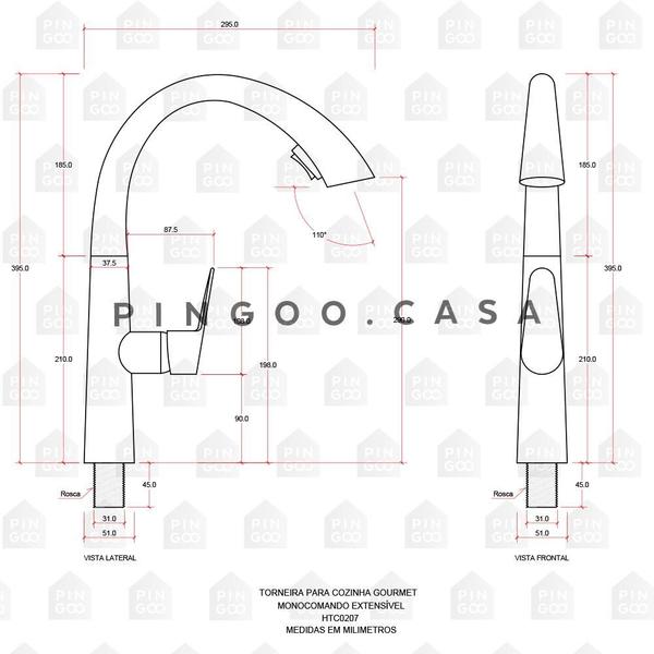 Torneira para cozinha gourmet monocomando extensível escovado Juruá PIngoo.casa - Prata Imagem de Torneira para cozinha gourmet monocomando extensível escovado Juruá PIngoo.casa - Prata