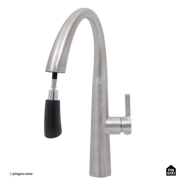 Torneira para cozinha gourmet monocomando extensível escovado Juruá PIngoo.casa - Prata Imagem de Torneira para cozinha gourmet monocomando extensível escovado Juruá PIngoo.casa - Prata