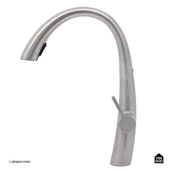 Torneira para cozinha gourmet monocomando extensível escovado Juruá PIngoo.casa - Prata Imagem de Torneira para cozinha gourmet monocomando extensível escovado Juruá PIngoo.casa - Prata