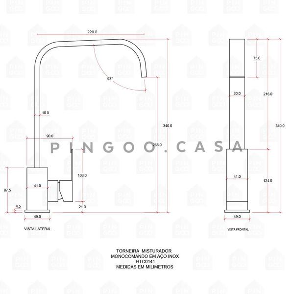 Torneira Para Cozinha Misturador Monocomando Aço Inox 304 São Lorenço Pingoo.casa - Prata Escovado Imagem de Torneira Para Cozinha Misturador Monocomando Aço Inox 304 São Lorenço Pingoo.casa - Prata Escovado