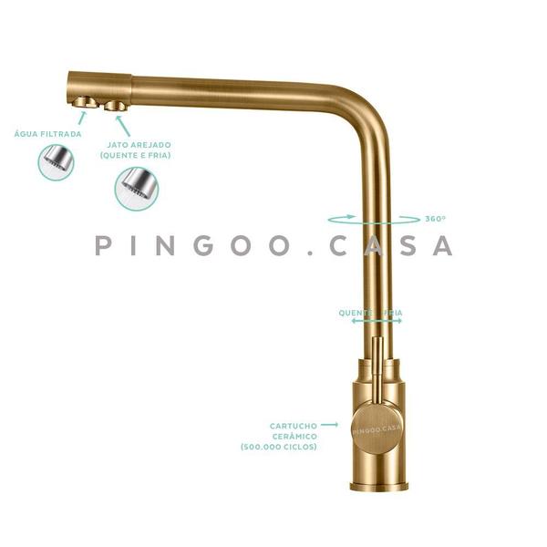 Torneira Para Cozinha Misturador Monocomando Entrada Para Filtro Aço Inox 304 Pojuca Pingoo.casa - Dourado Escovado Imagem de Torneira Para Cozinha Misturador Monocomando Entrada Para Filtro Aço Inox 304 Pojuca Pingoo.casa - Dourado Escovado