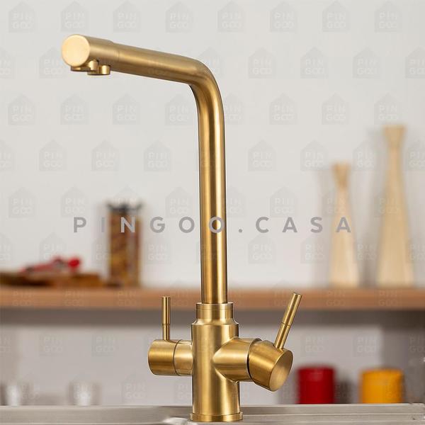 Torneira Para Cozinha Misturador Monocomando Entrada Para Filtro Aço Inox 304 Pojuca Pingoo.casa - Dourado Escovado Imagem de Torneira Para Cozinha Misturador Monocomando Entrada Para Filtro Aço Inox 304 Pojuca Pingoo.casa - Dourado Escovado