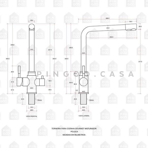 Torneira Para Cozinha Misturador Monocomando Entrada Para Filtro Aço Inox 304 Pojuca Pingoo.casa - Prata Escovado Imagem de Torneira Para Cozinha Misturador Monocomando Entrada Para Filtro Aço Inox 304 Pojuca Pingoo.casa - Prata Escovado