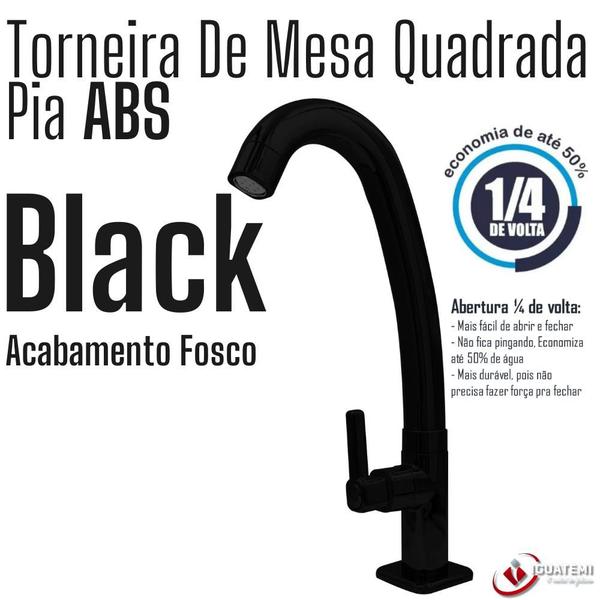 Imagem de Torneira Para Lavatorio Banheiro Lavabo Cuba Pia Bica Alta ABS Preta Black Design Quadrada 1/4 De Volta Alta Qualidade Duravél Anticorrosão Iguatemi