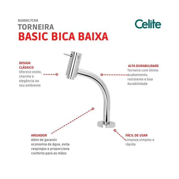 Imagem de Torneira para Lavatório de Mesa Basic Bica Baixa 1194 Cromado Celite