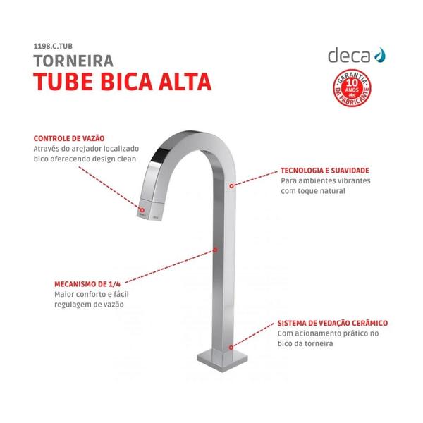 Imagem de Torneira para Lavatório de Mesa Tube Bica Alta 1198 Cromada Deca 