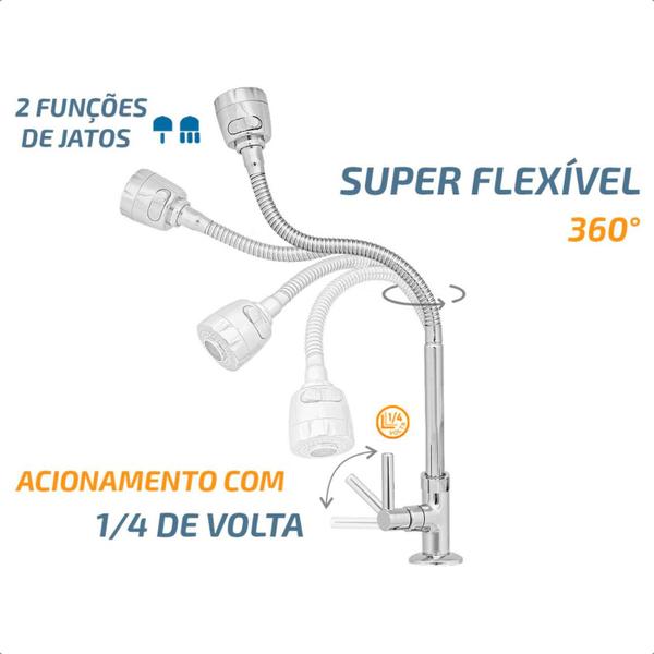 Imagem de Torneira para Pia Cozinha Bancada Mesa Gourmet Bica Flexível Inox Chuveirinho Volante de Metal