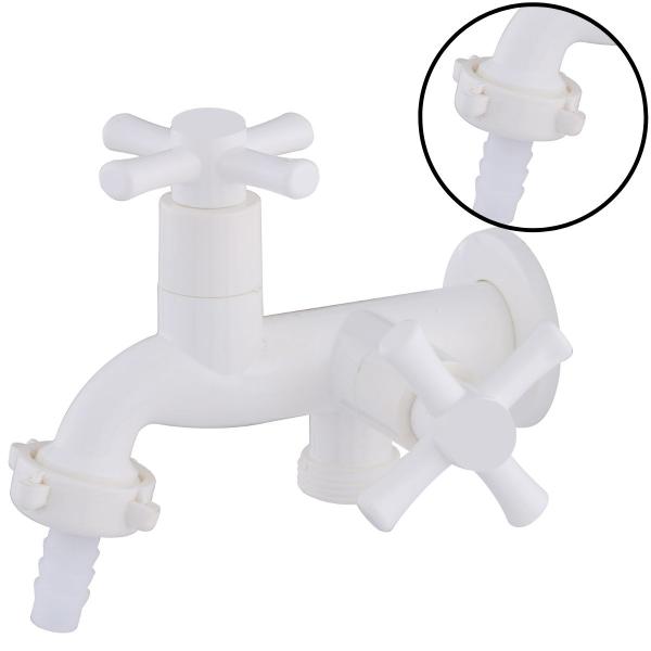 Torneira Para Tanque e Maquina 1028 1/4 Volta Com 2 Saídas Branca C31 - Caman Acabamentos Imagem de Torneira Para Tanque e Maquina 1028 1/4 Volta Com 2 Saídas Branca C31