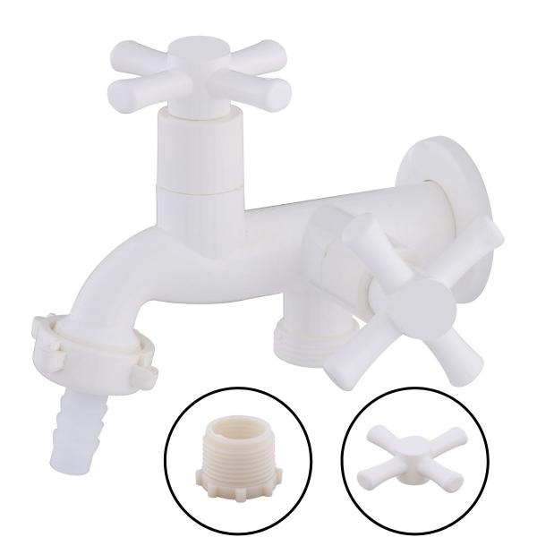 Torneira Para Tanque e Maquina 1028 1/4 Volta Com 2 Saídas Branca C31 - Caman Acabamentos Imagem de Torneira Para Tanque e Maquina 1028 1/4 Volta Com 2 Saídas Branca C31
