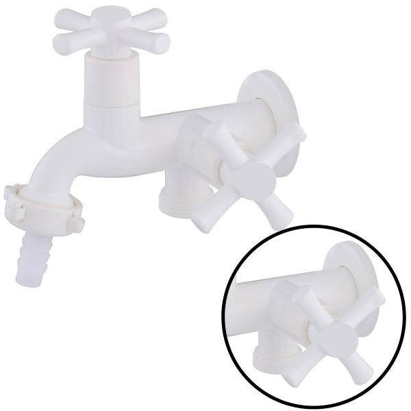Torneira Para Tanque e Maquina 1028 1/4 Volta Com 2 Saídas Branca C31 - Caman Acabamentos Imagem de Torneira Para Tanque e Maquina 1028 1/4 Volta Com 2 Saídas Branca C31