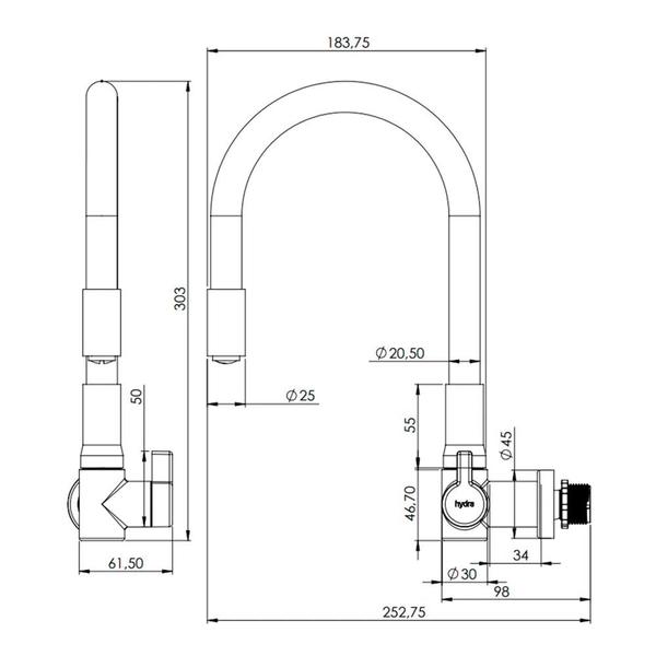 Imagem de Torneira Parede Cozinha Flexível 1168 PT/CR HydraMotion