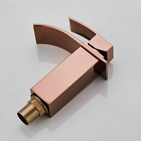Torneira Pia Banheiro Cascata Misturador Monocomando Cuba Luxo Quente e Frio Metal Rosé - Shoyyi Imagem de Torneira Pia Banheiro Cascata Misturador Monocomando Cuba Luxo Quente e Frio Metal Rosé