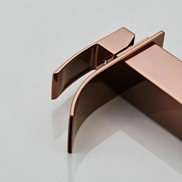 Torneira Pia Banheiro Cascata Misturador Monocomando Cuba Luxo Quente e Frio Metal Rosé - Shoyyi Imagem de Torneira Pia Banheiro Cascata Misturador Monocomando Cuba Luxo Quente e Frio Metal Rosé