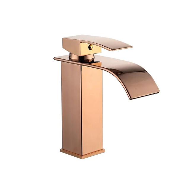 Torneira Pia Banheiro Cascata Misturador Monocomando Cuba Luxo Quente e Frio Metal Rosé - Shoyyi Imagem de Torneira Pia Banheiro Cascata Misturador Monocomando Cuba Luxo Quente e Frio Metal Rosé
