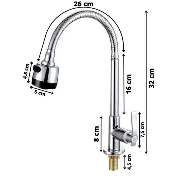 Imagem de Torneira Pia Cozinha Bancada Gourmet Flexível 2 Jatos Inox