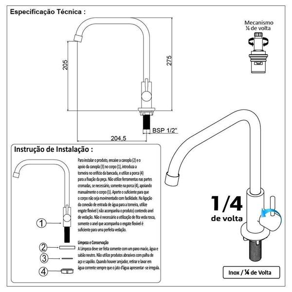 Torneira Pia Cozinha Mesa Tubo 90 Graus Inox Escovado 1/4V - Shophidraulica Imagem de Torneira Pia Cozinha Mesa Tubo 90 Graus Inox Escovado 1/4V