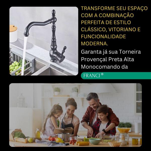 Imagem de Torneira Provençal Rustica Monocomando Misturador Banheiro Cozinha Alta Preta