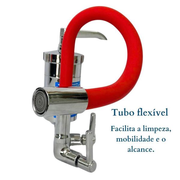 Imagem de Torneira Silicone Vermelho c/ Filtro Inox Parede 1/4 Gourmet Luxo