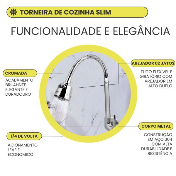 Imagem de Torneira Slim Black Cozinha Gourmet Preto 1/4 de Volta Crie & Construa