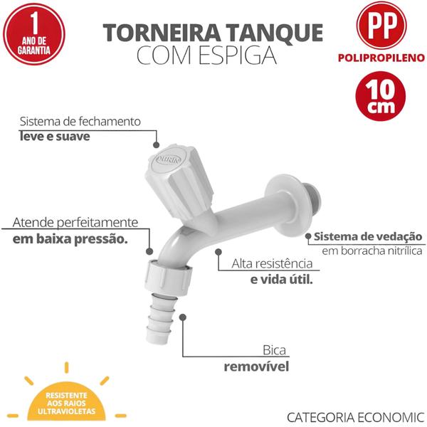 Imagem de Torneira Tanque Com Espiga Tamanho 10 cm Com Bitola 1/2" Branco Durín