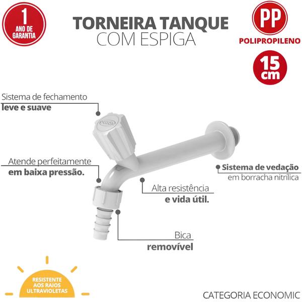 Imagem de Torneira Tanque Com Espiga Tamanho 15 cm Com Bitola 1/2" Branco Durín