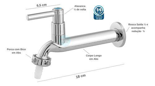 Imagem de Torneira Tanque Longa Com Bico Para Mangueira 18cm plastico abs de qualidade parede pia cromdado 