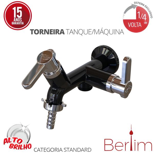 Imagem de Torneira Tanque/Máquina Berlim Com Bitola 1/2" - 3/4" Preto/Cromado Durín