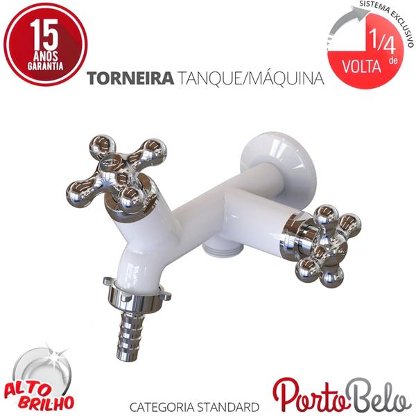 Imagem de Torneira Tanque/Máquina Porto Belo Luxo Convencional Branca / Cromada Com Bitola 1/2"-3/4" Durín