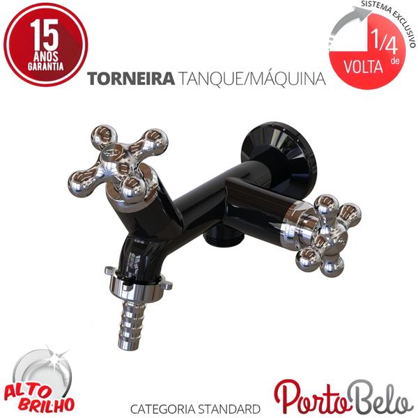 Imagem de Torneira Tanque/Máquina Porto Belo Luxo Convencional Preto/Cromado Com Bitola 1/2"- 3/4" Durín